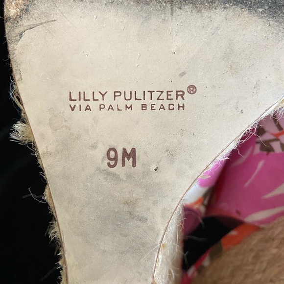Lilly Pulitzer Espadrille Sling Back Wedge Logo Pink Floral Peep Toe sz 9M - Picture 13 of 13
